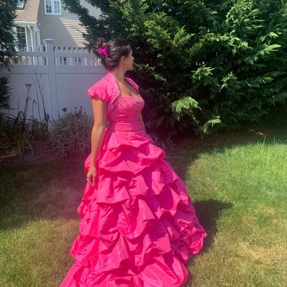 Rhinestone Pink Ball Gown/ Quinceanera/ Sweet 16 Dress with Removable Skirt - Picture 3 of 13